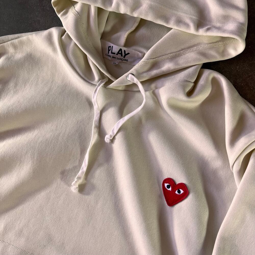 Men’s designer play comme des garçons cream polyester authentic hoodie men’s XL